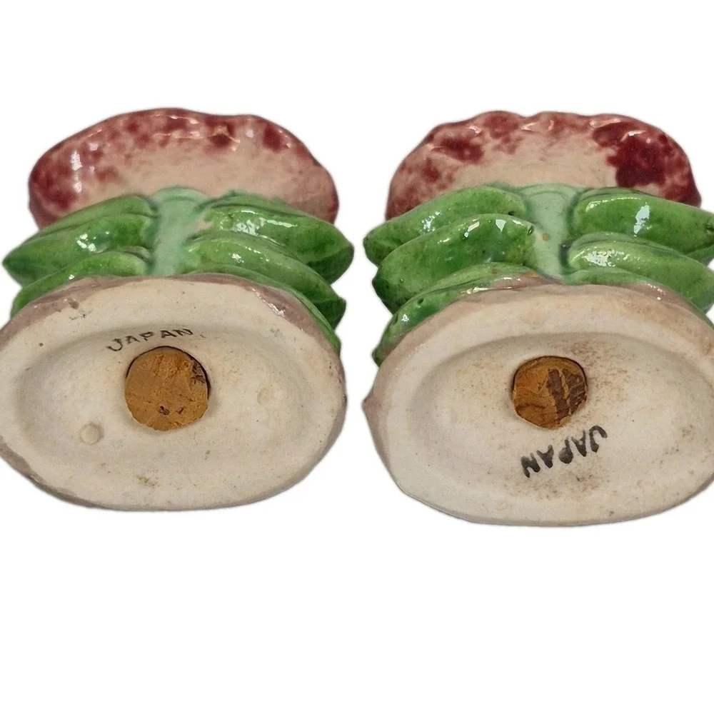 Vintage Ceramic Salt & Pepper Shaker Set Kitsch Japan Pink Flowers